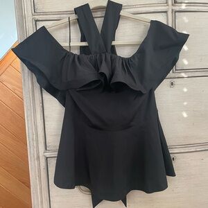 Peplum halter neck cold shoulder top
